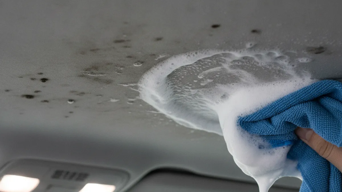 Nettoyage d'une tache sur le ciel de toit en préservant la mousse collée