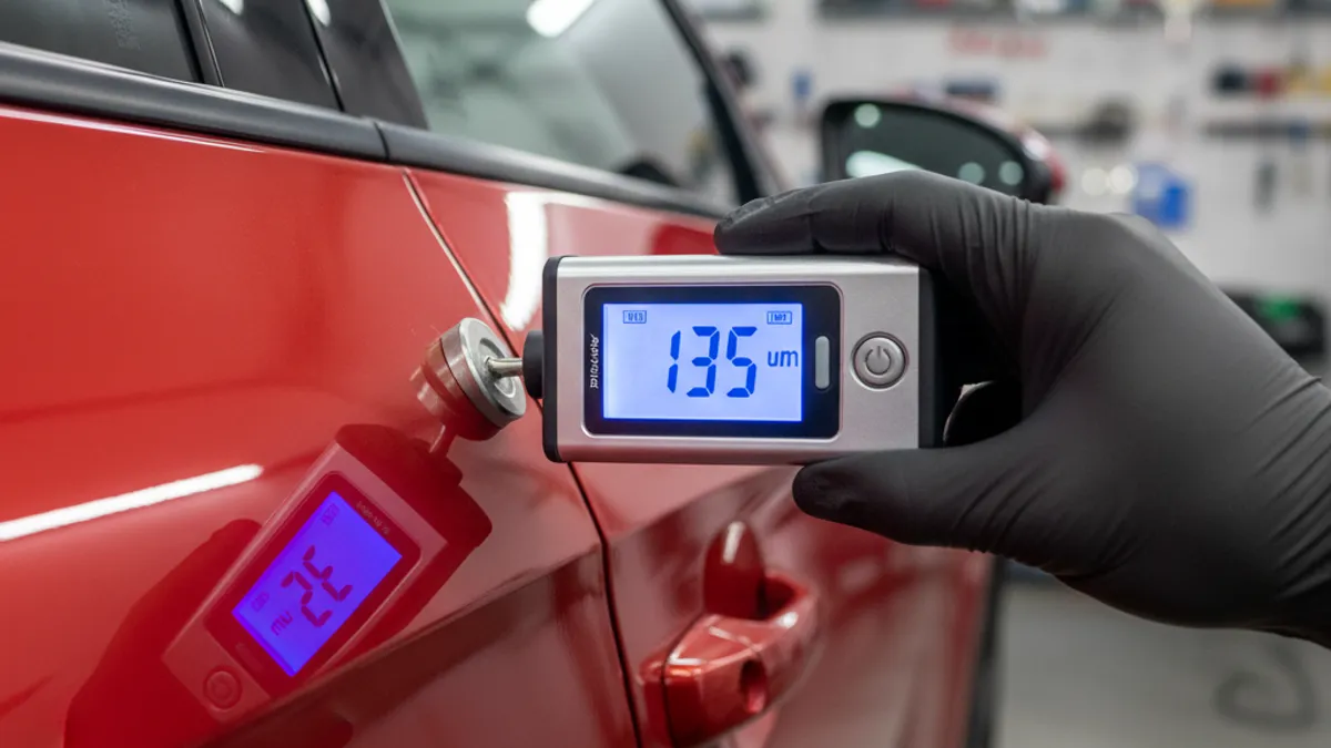 Mesure épaisseur peinture voiture avec jauge digitale pour correction peinture