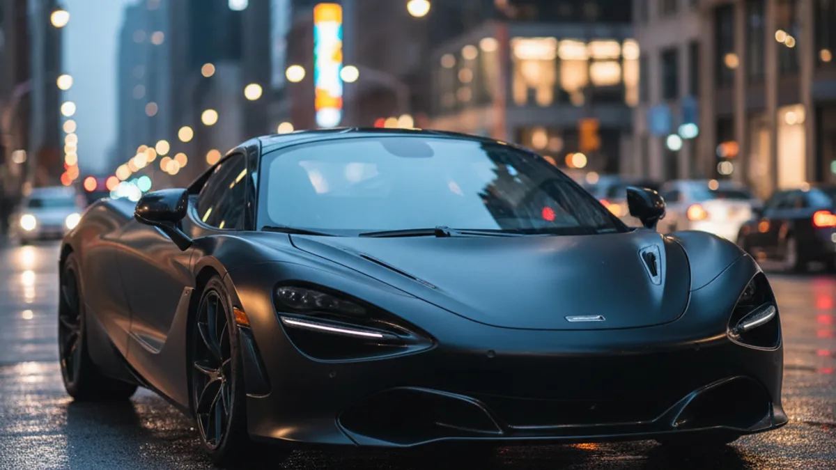 Résultat final covering voiture noir mat sur voiture de sport en ville