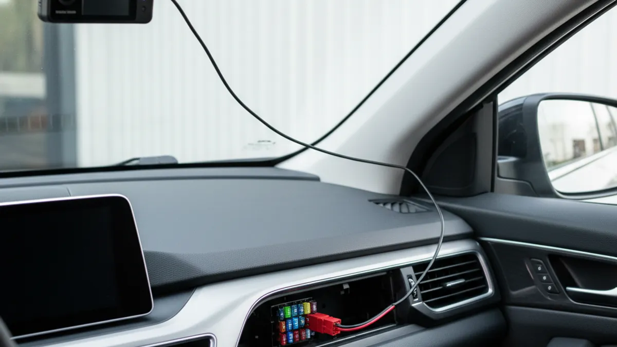 Installation discrète dashcam câblage propre le long du ciel de toit voiture luxe