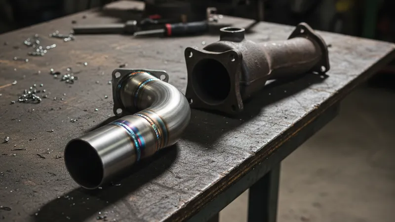 Downpipe décatalyseur sport en inox monté sur turbo de voiture performante