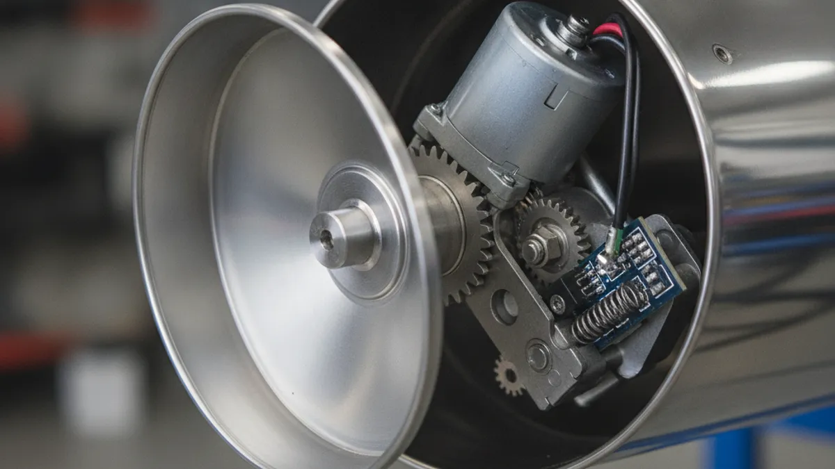 Détail du clapet motorisé d'un échappement à valve électronique avec son servomoteur