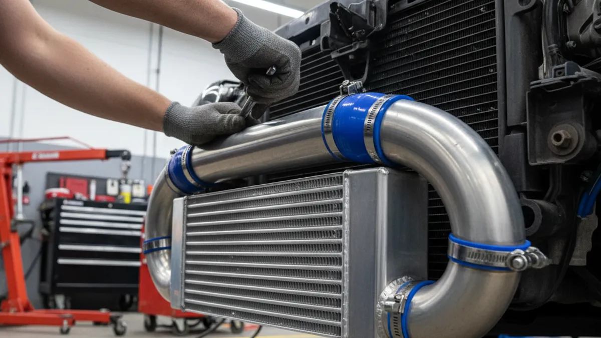 Intercooler upgrade turbo performance monté sur véhicule sportif