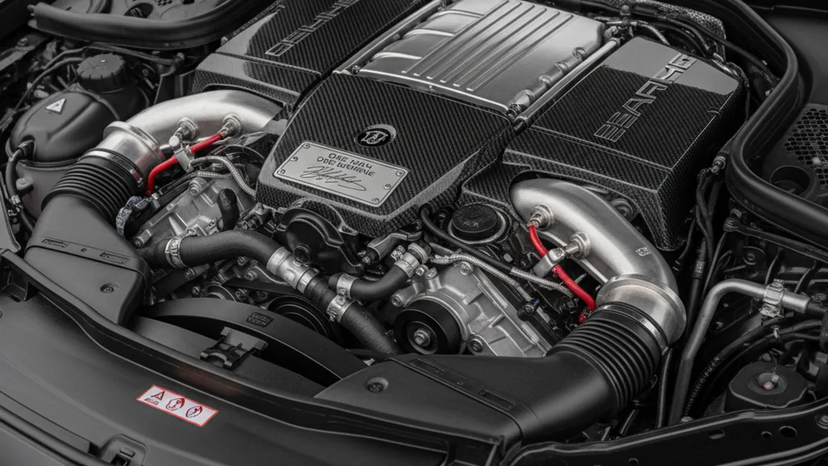 Moteur V8 biturbo 4.0L Mercedes AMG GT 63 plaque One Man One Engine