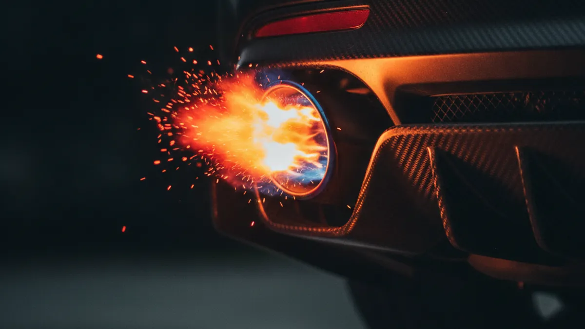 Échappement sport crachant des flammes lors d'une reprogrammation pops and bangs sur voiture sportive