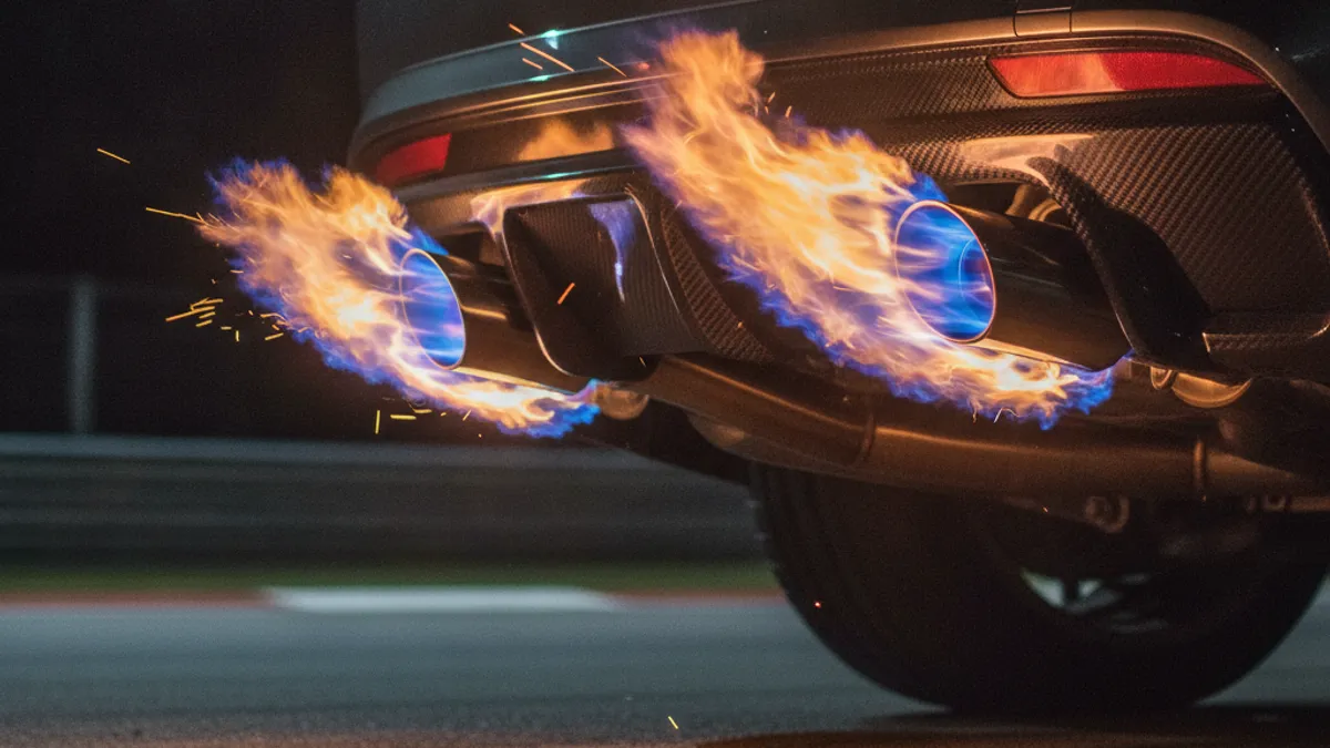Échappement sport crachant des flammes lors d'une pops and bangs reprogrammation