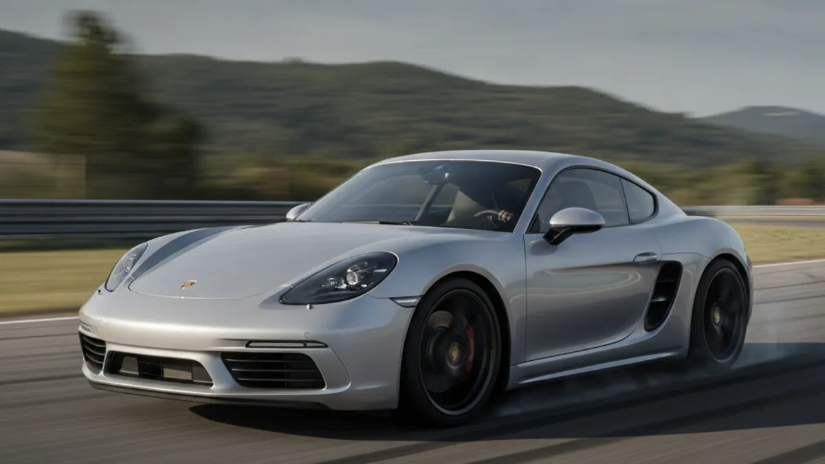 Porsche 718 Cayman GTS 4.0 jaune sur route de montagne sinueuse