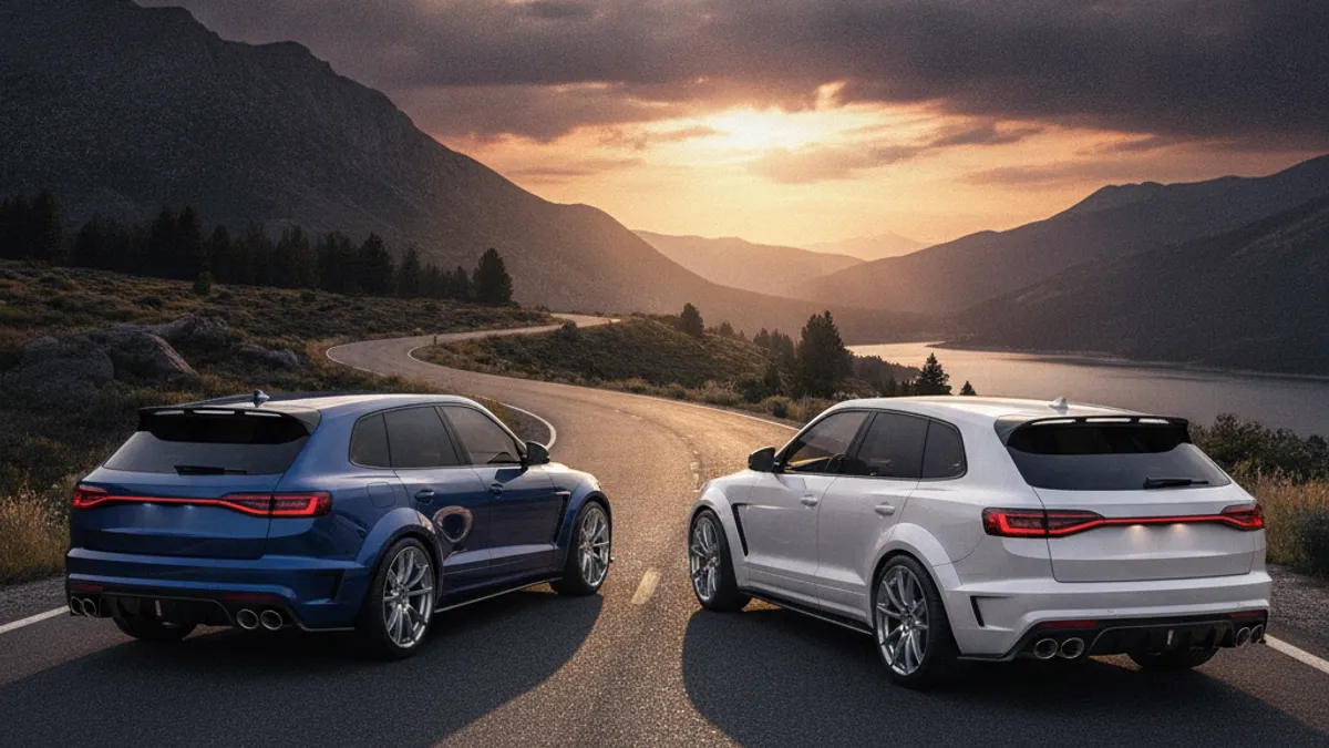 Comparatif SUV sportif 2026 vue arrière avec échappements et diffuseur